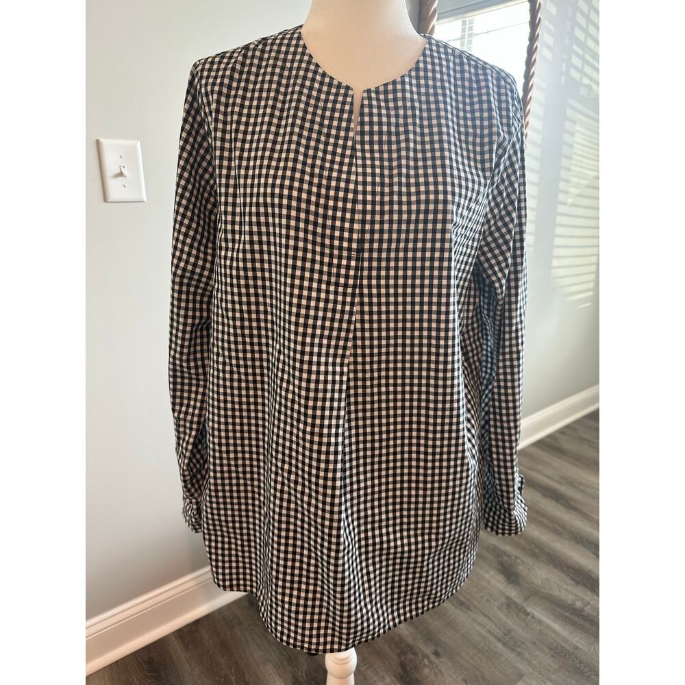 Lands’ End Supima Cotton Gingham Tunic Top Black White Classic Preppy Casual L - Picture 4 of 10